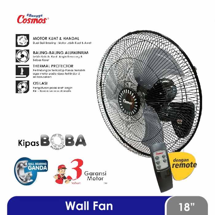 Cosmos Kipas Angin Dinding Electric Fan Dual Ball Remote 18 Inch - WIF1803PSR | WIF-1803 PSR